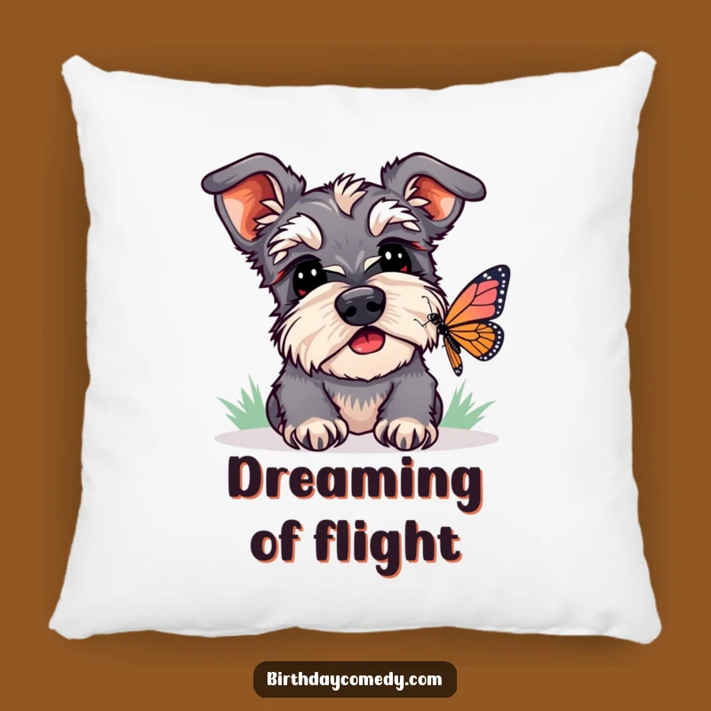 Funny Schnauzer Butterfly Watcher Pillow - Cozy and Cute Home Decor Gift