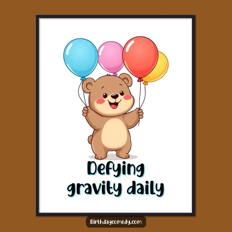 Funny Bear Cub Balloon Juggling Digital Art: Instant Joy and Hilarious Wall Decor