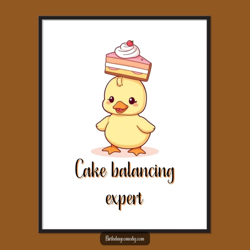 Funny Duckling Digital Art: Instant download of a duckling balancing cake, a hilariously sweet piece for your walls and a perfect gift.