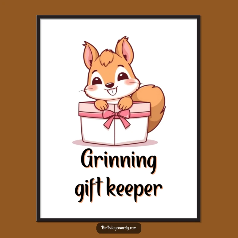 Funny Squirrel Digital Art: Instant download of squirrel peeking from gift, a hilariously charming piece for your walls and a perfect gift.