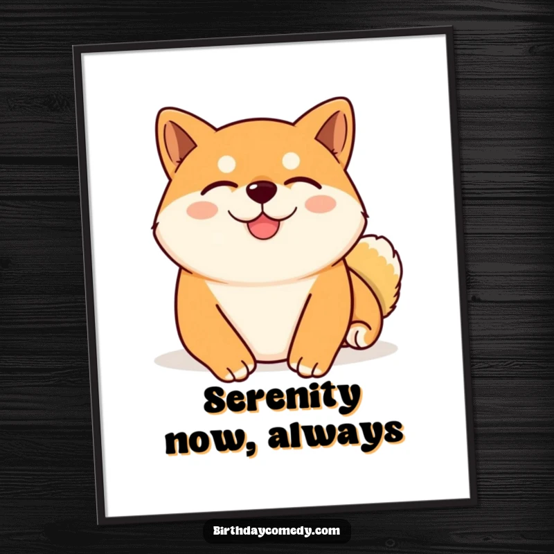 Funny Shiba Inu digital art print of a content Shiba Inu with eyes closed, enjoying a virtual belly rub, perfect for calm decor.