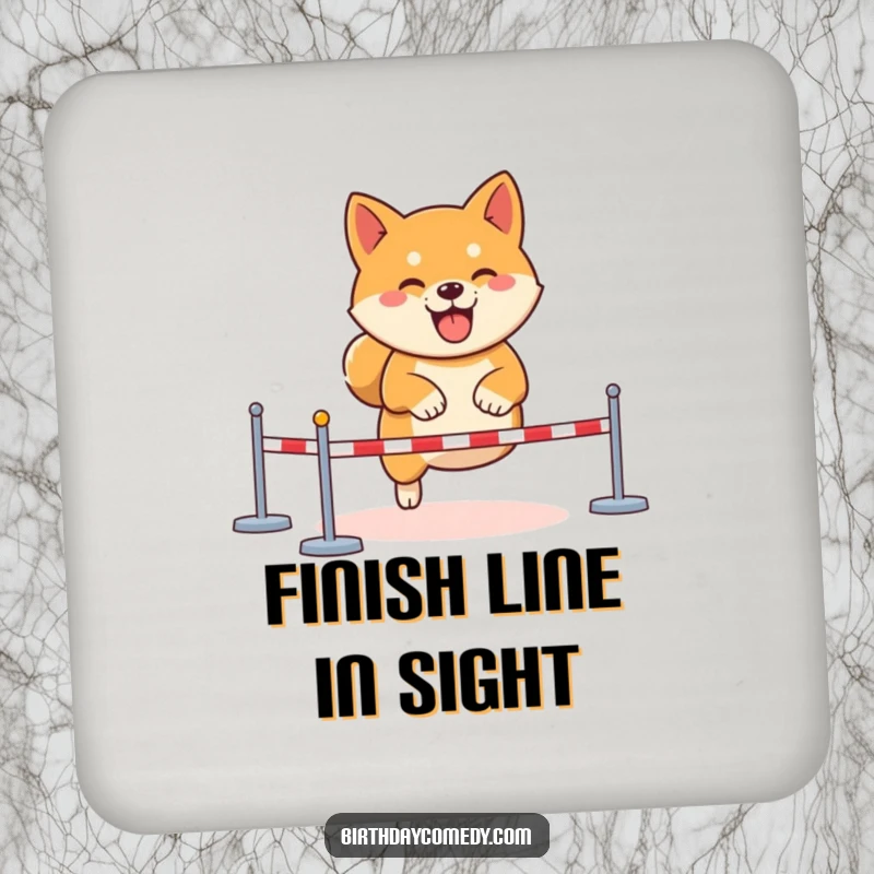 Funny Shiba Inu gamer coaster, determined virtual obstacle course, gaming accessory, esports protection, joyful drink mat.