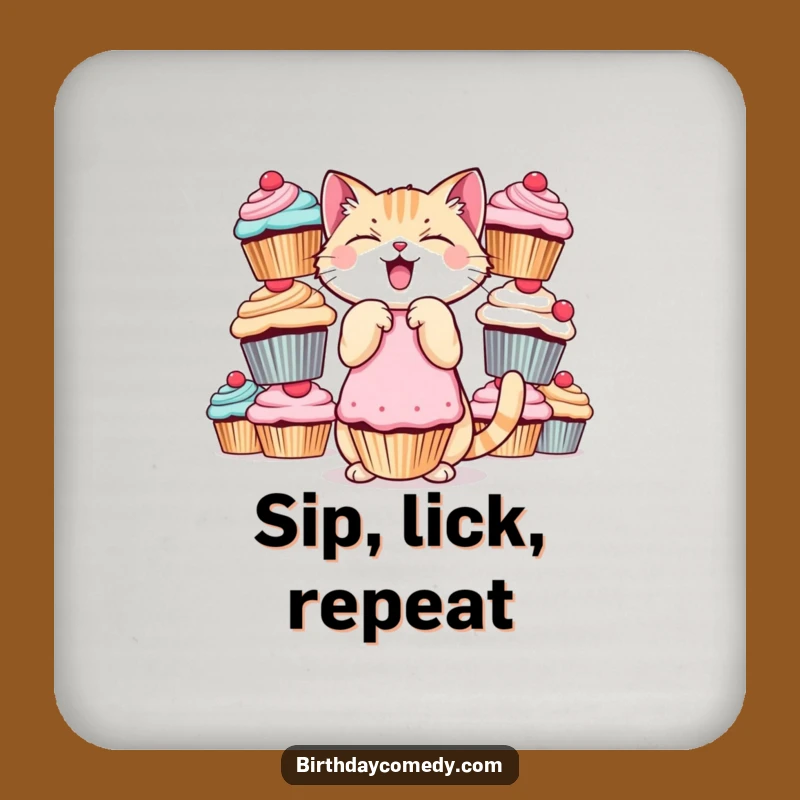 Funny Cat Coaster Set - Giggling Cupcake Balance for Sweet Drink Protection