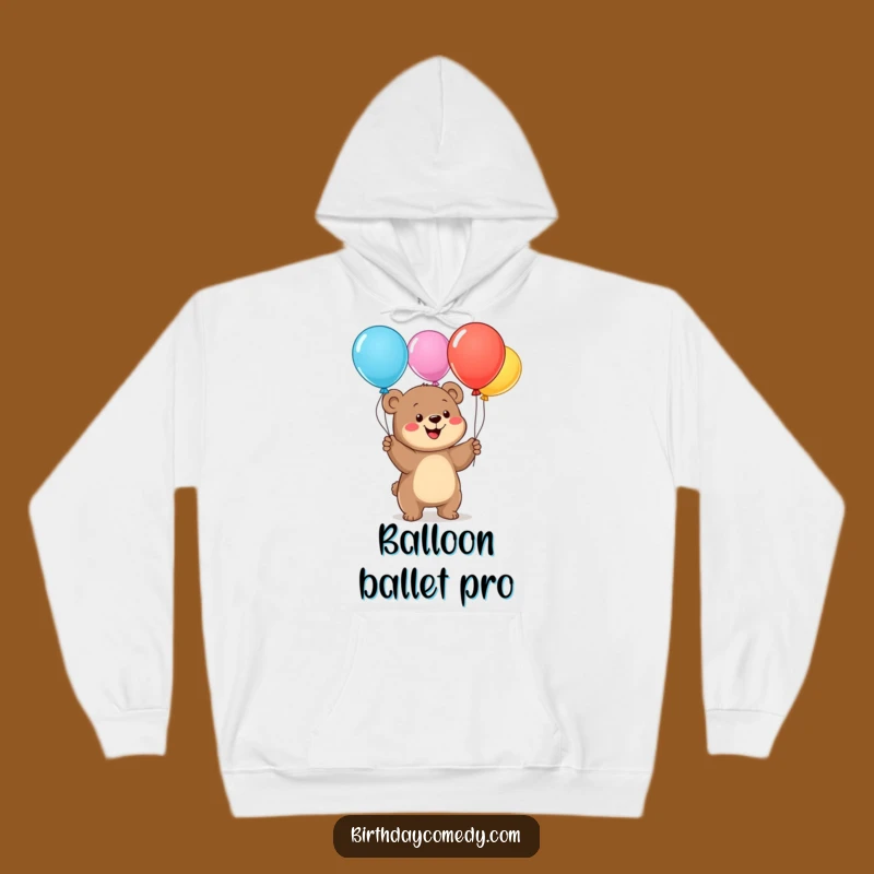 Cozy Funny Bear Cub Balloon Juggling Hoodie: Warmth Meets Hilarious Birthday Vibes