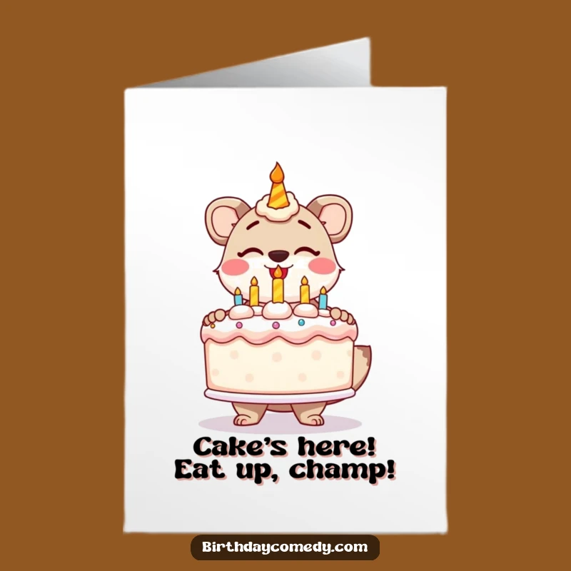 Free Printable Funny Birthday Card: Animal Bearer of Cake, Hilarious Downloadable Gift