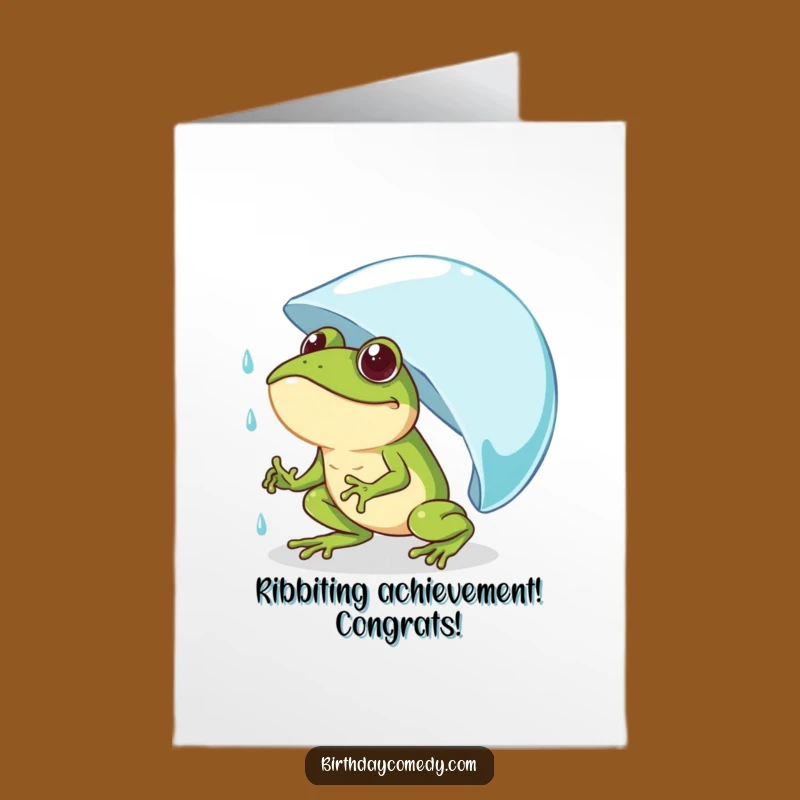 Free Printable Congrats Card: Determined Frog, Raindrop Victory Downloadable