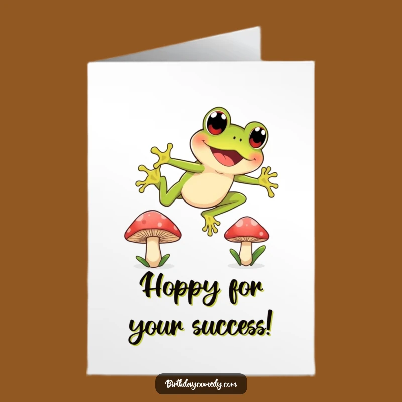 Free Printable Congrats Card: Frog's Mushroom Leap - Downloadable Success