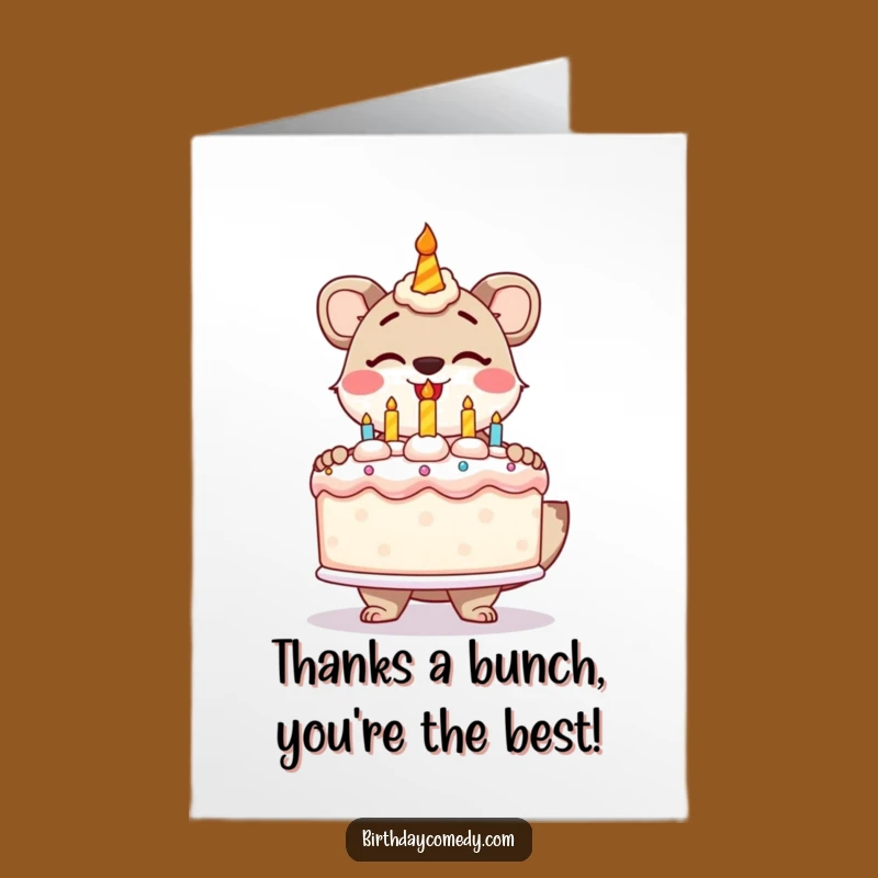 Free Printable Funny Thank You Card: Animal with Cake, Meaningful Downloadable Gift