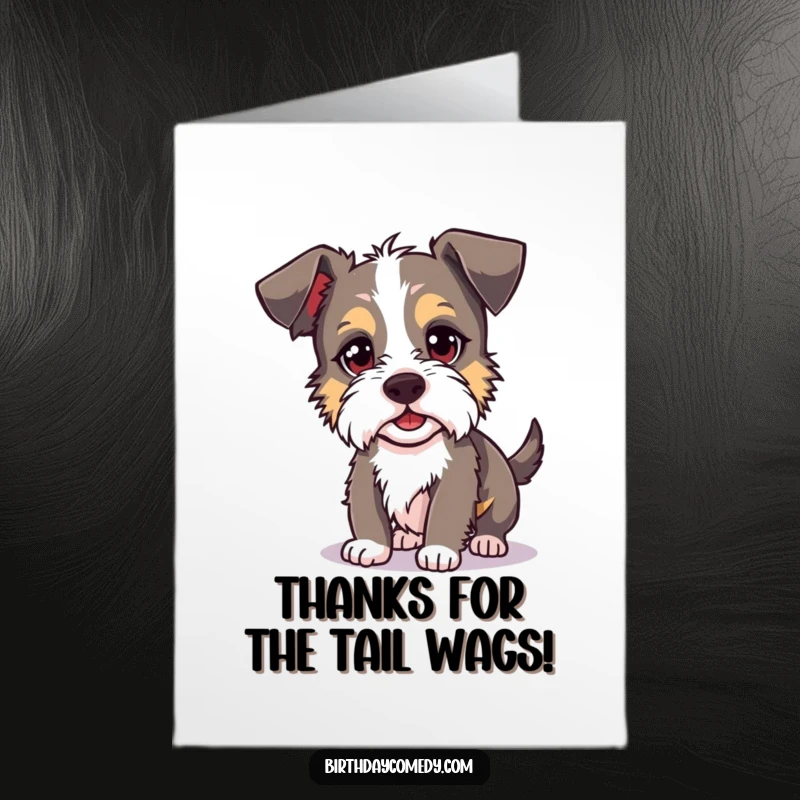Funny Free Printable Thank You Card: A silly terrier hilariously chasing its shadow to say thanks.