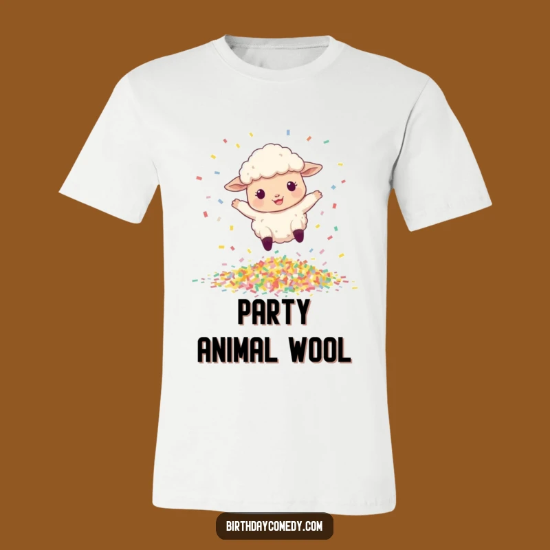 Funny Sheep T-Shirt: Joyful Leaper with Confetti, Ideal Humorous Gift